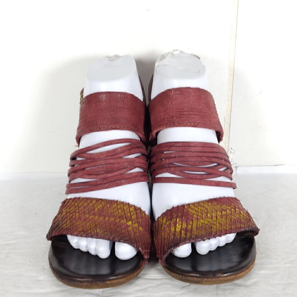 A.S.98 Women's EU37 US6,5 Burgundy Leather Wedge Heels Strappy Slingback Sandal - Picture 3 of 15